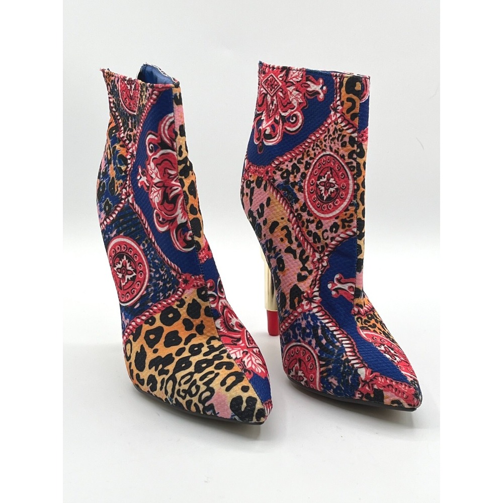 Vintage Red Kiss Lip Stick Bootie High Heels Party‎ Size 6 Leopard Gold Red Blue